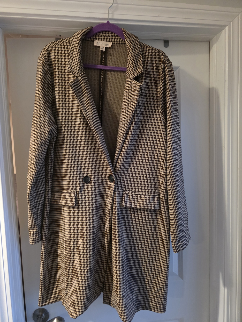 Women's Philosophy Houndstooth Long Blazer Coat -  Brown/tan